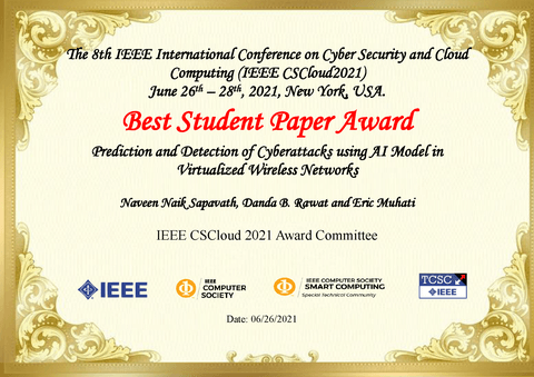 2021 IEEE CSCloud Best Student Paper Certificate