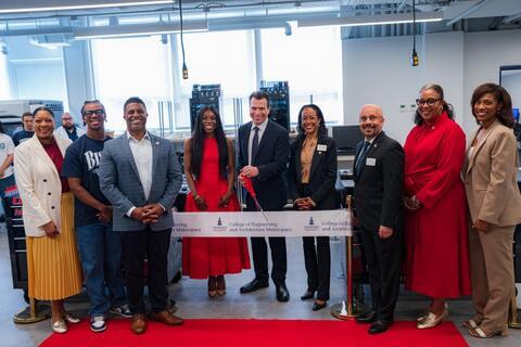 CEA makerspace ribbon cutting ceremony with Autodesk and Howard officials